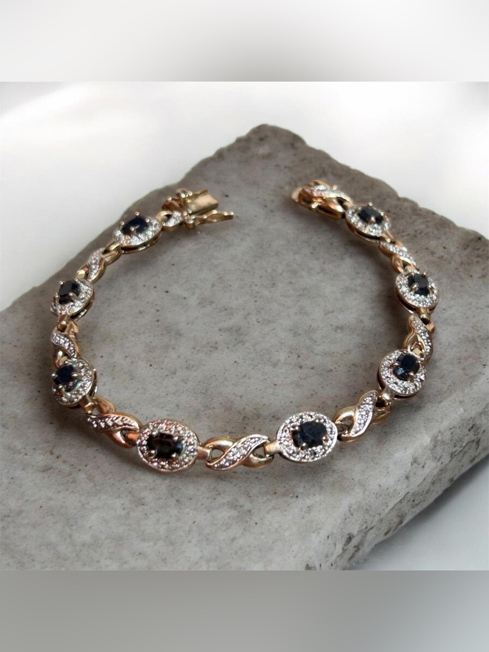 Ross-Simons Gold Over Sterling Silver Bracelet with Sapphire Stones and Diamonds